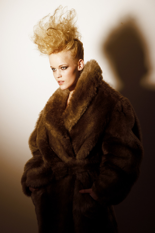 Luxury artificial sheath ( fur coat ) to Fashion Week Berlin by German fashion designer Torsten Amft. Trend Collection Fall / Winter 2009 with the photo and runway model Kristine. Hair and beauty was designed by Berlin's celebrity hairdresser Udo Walz with assistants. photography: Tom Stan